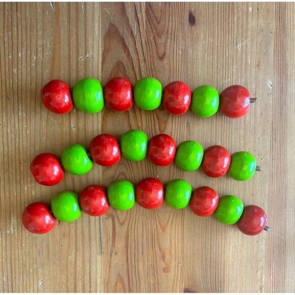 Set Of 24 Wooden Decorative Crabapples Red Green Apples Bowl Fillers - Picture 4 of 4